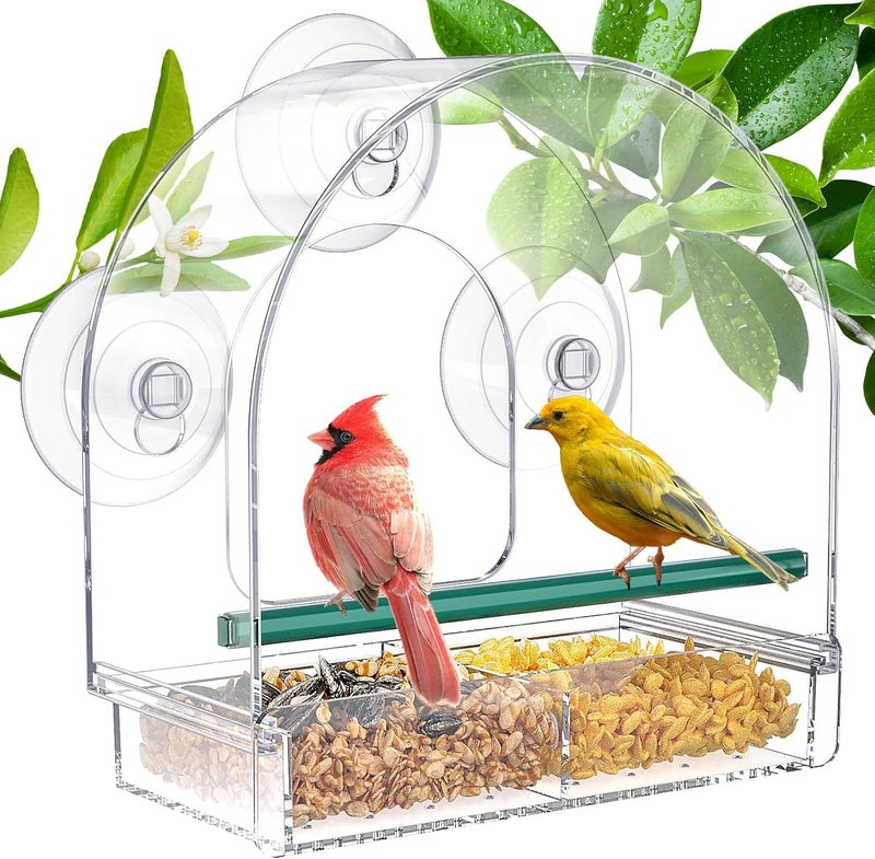 SUNALLY Window Bird Feeder for Outdoors, Clear Feeders Window Mounted with Strong Suction Cups, Fummingbird Feeder for Viewing Inside, Oriole, Finch Bird Watching for Cats, Elderly, Kids - Image 1